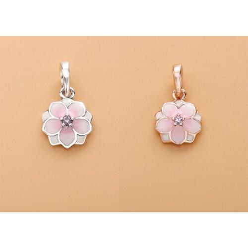 Ajax Wholesale Jewellery 925 Sterling Silver Pink Flower Charms For Girl Bracelet Bangle Womens Neck Chain & Necklace