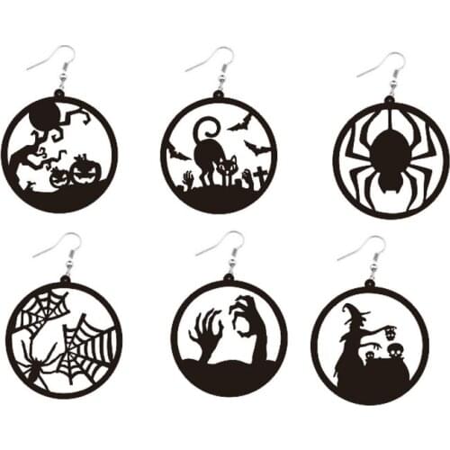 Acrylic Dark Halloween Pumpkin Witch Skull Black Cat Bat Spider fish earrings Party Accessory