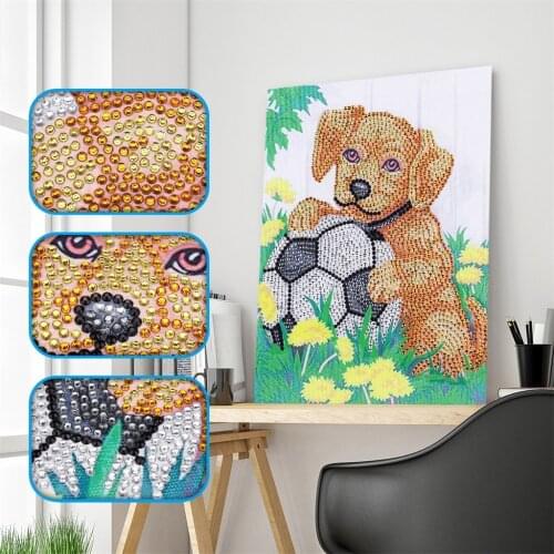 5D DIY Diamond Painting Embroidery Partial Square Animals Dog Playing Football Diamond Mosaic Daimond Painting for Home Decor