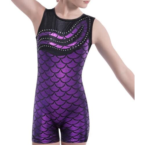 BAOHULU Girls Mermaid Gymnastics Leotard Sparkle Diamond Gymnastics Jumpsuit Sleeveless Child Leotards for Girls Ballet Leotard