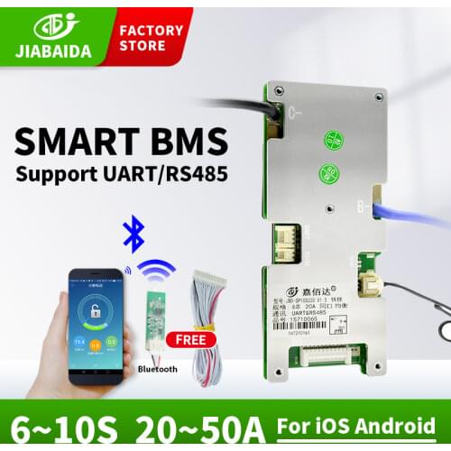 JBD Lifepo4 BMS 36V 7S 10S For Li-Ion Lithium Battery 30A 40A 50A With Bluetooth Balancing Port Uart RS485 Communication