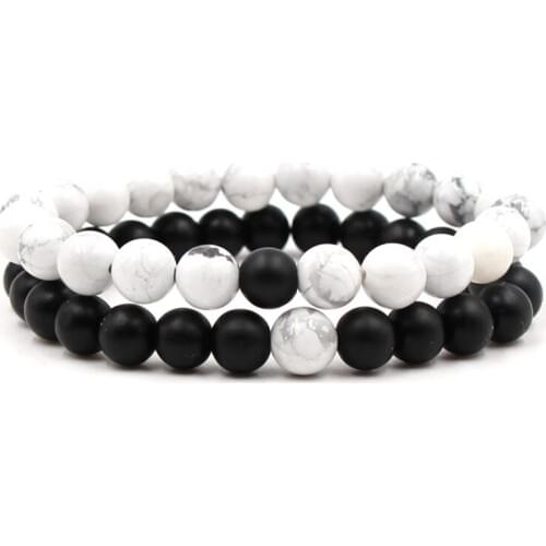 Couple Bracelet 8mm Black White Stone Beads distance Bracelet Trendy Handmade Bracelets bangle for Women & Men charm DIY Jewelry