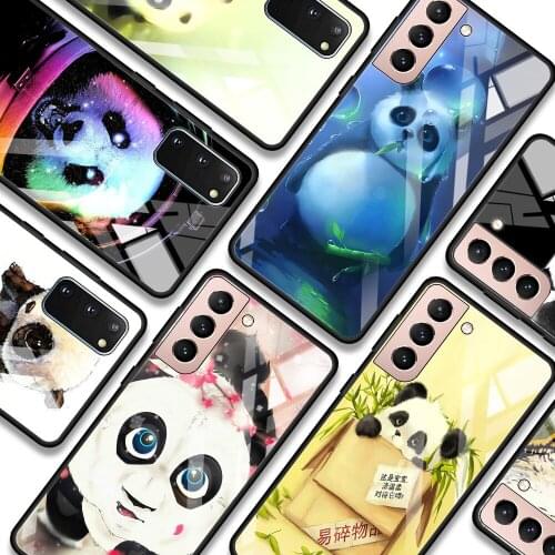 Phone case For Samsung S21 S20 Ultra Plus FE S10e Lite S10 S9 S8 plus Glass Bumper Soft Fundas cute panda series