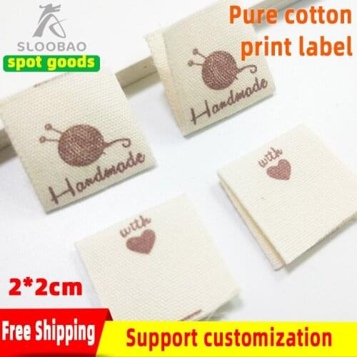 CottonPrintedMarkLabelCustomizeWashLabelSatinFabricGarmentCareLabelDIYBeigeHandMadeYarnBallSpotCottonLabel100PCS/Bag