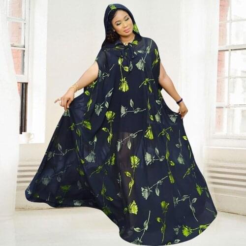 Floral Print Black African Long Dresses Women Oversized Batwing Sleeve Plus Size Ladies Autumn Casual Maxi Dress 2021