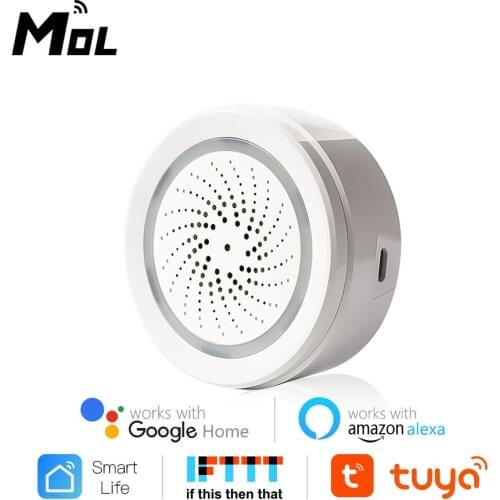 MOL Temperature Humidity Alarm Sensor Wifi Siren Tuya Smart Life App Work with Echo Alexa Google Home IFTTT