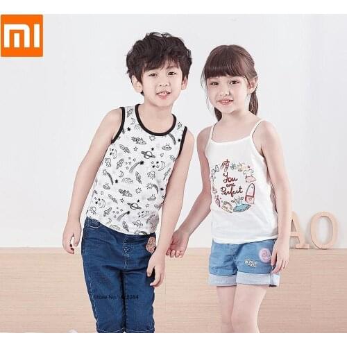 Childrens combed cotton vest home Camisole Childlike printing Short sleeve for Boy girl vest Cool breathable 2pcs
