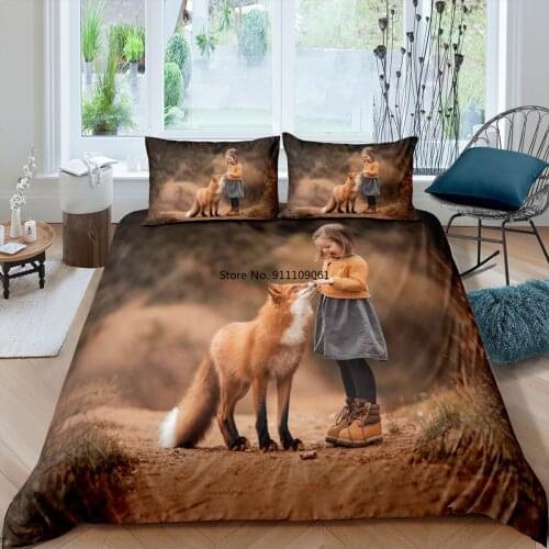 Home Textiles 3D Print Red Fox Animal Bedding Sets Quilt Cover Set Comforter Cover Pillowcase King Size Child Adornment Bed