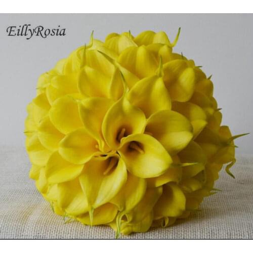 EillyRosia Yellow Calla Lily Bridal Bouquet White Round Gorgeous Simple Design Wedding Flowers Artificial Bride Bouquet Newest