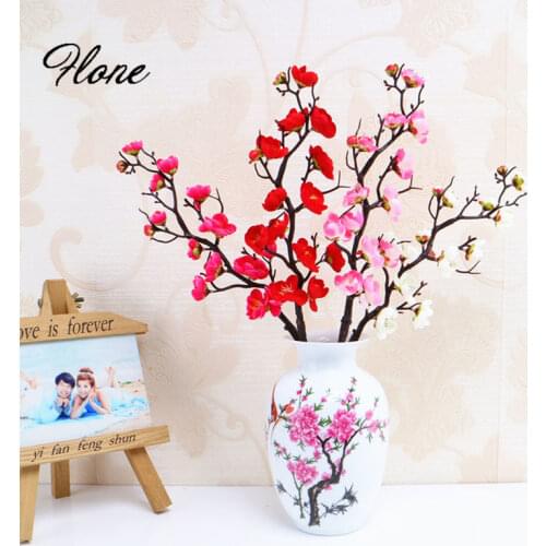Flone Artificial Cheap Cherry Plum Blossom Flower Branches Silk Flowers Wedding Flower Arrangement Home Restaurant Decoration