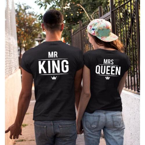 Mr King Mrs Queen Couples T-shirt Short Sleeve Tees Cute Tops Valentine Shirts Casual Lovers Tshirts Valentines Day Gift
