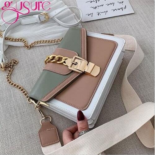 Gusure Contrast color Leather Crossbody Bags For Women 2021 Travel Handbag Fashion Simple Shoulder Messenger Bag Ladies Bags