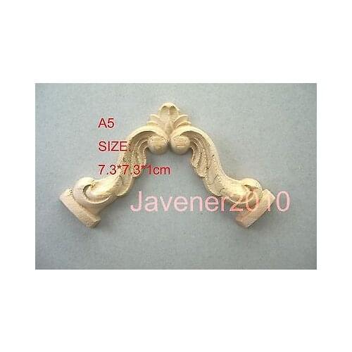 A5-7.3x7.3x1cm Wood Carved Corner Onlay Applique Unpainted Frame Door Decal Working carpenter Flower