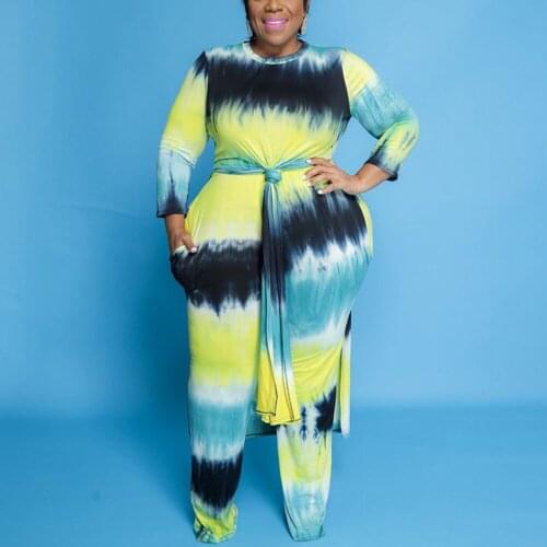 New Two Pieces Pants Matching Sets Printed Fashion Plus Size 4XL 5XL Long Blouse & Trousers Causal Outfits Clothes Sets 2021 Hot