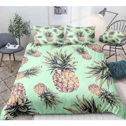 Pineapples Bedding Sets Tropical Fruit Duvet Cover Set Queen King Colourful Bedclothes for Kids Teens Green Bed Sheet