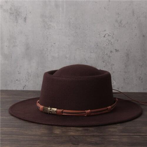 Fashion Women Men Flat Fedora Hat Lady Tassel Pork Pie Hat Gentleman Porkpie Top Jazz Hat
