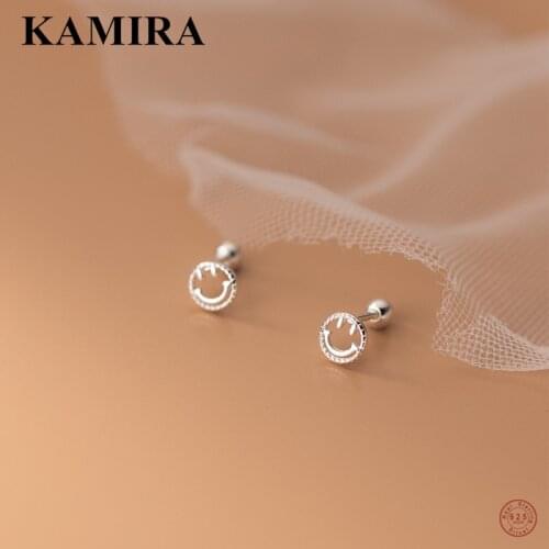 KAMIRA 925 Sterling Silver Fashion Lucky Smile Bead Hollow Stud Earrings for Women Men Vintage Goth Charms Piercing Fine Jewelry