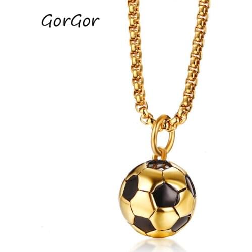 GorGor Necklace Men Stainless Steel Pattern Golden Football Simplicity Energetic Small Accessories Popular Younger PN-1020G