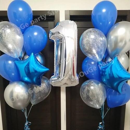 1set 1-year-old baby Happy Birthday Balloon Set 32inch silver number 1 boy baby shower party decoration balloon blue star foil