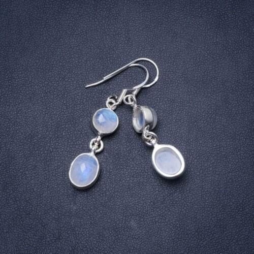 Natural Rainbow Moonstone Handmade Unique 925 Sterling Silver Earrings 1.75" Y0708