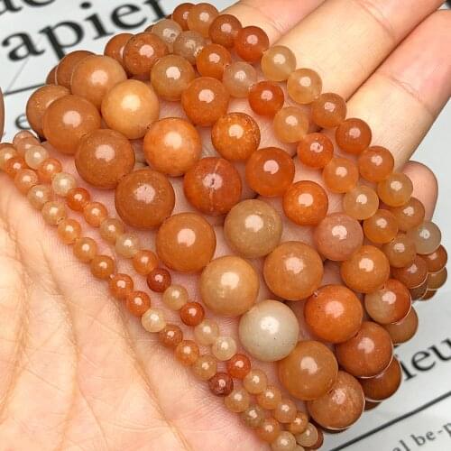Natural Dark Orange Aventurine Jades Stone Smooth Loose Spacer Bracelets For Jewelry Making DIY Accessories 4/6/8/10/12MM 15"