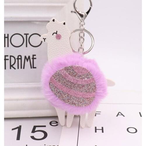 New mitation leather alpaca colorful PU sequins lovely key Mobile phone chaining toys Girls Bag Car buckle Plush Keychains
