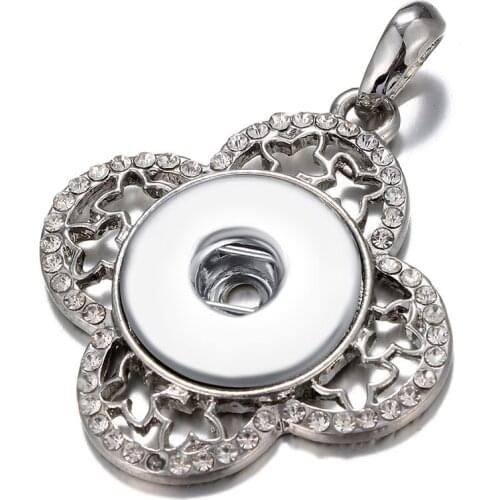 New Fashion Beauty Hollow Rhinestone Clover snap pendant necklace 60cm fit 18mm snap buttons snap jewelry wholesale XL0102