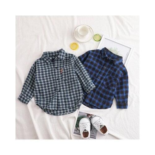 2020 Autumn New Baby Boys Shirt Fashion Korean Kids Boys Plaid Shirts Kids Casual Long Sleeve Turn Down Tee Shirt Outwear 2-5Y