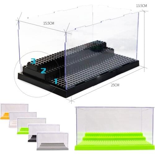 1 Box 3 Steps Display Case/Box Dustproof Showcase Gray Base For Blocks Acrylic Plastic Display Box Case 25.5X15.5X13.8cm