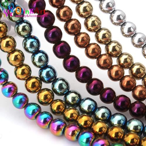 Olingart Round Beads Natural Hematite Stone 8mm 30pcs/lot Electroplating color mixing DIY Jewelry Making