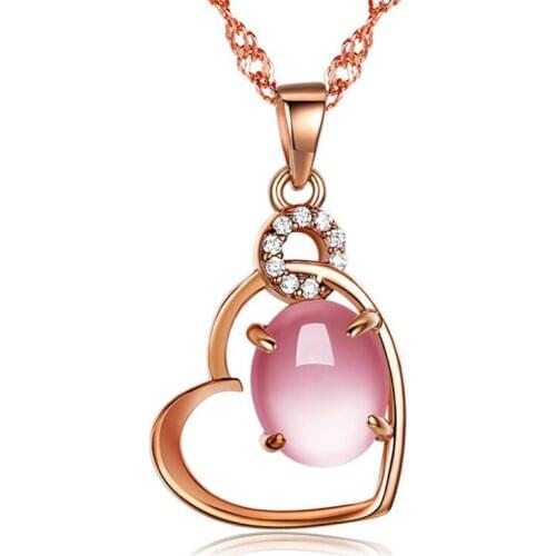 Ociki Rose Gold Color Ross Quartz CZ Crystal Pink Opal Jewelry Necklace for Women Girls Choker Valentine Drop Shipping Jewelry