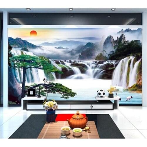 Papel de parede Custom wallpaper 3d mural Chinese welcoming pine pine crane Yannian landscape painting TV background wall paper
