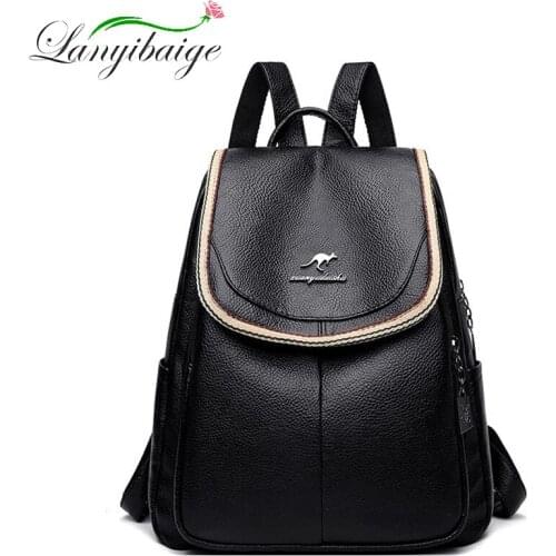 Casual High Quality Womens PU Leather Backpack Anti Theft Female Backpack Brand Designer Travel Student School Bag Sac A Dos