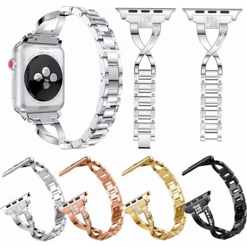 Luxury Diamond Stainless Steel Band for Apple Watch Series 5/4/3/2/1 Women Watchband for iWatch 38 40 42 44 MM Smart Watch Strap