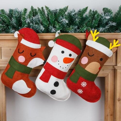Christmas Decor Stocking Cartoon Fox Elk Cute Candy Bag Kids Gift Bag Party Home Fireplace Decor Stockings Kawaii Pendant