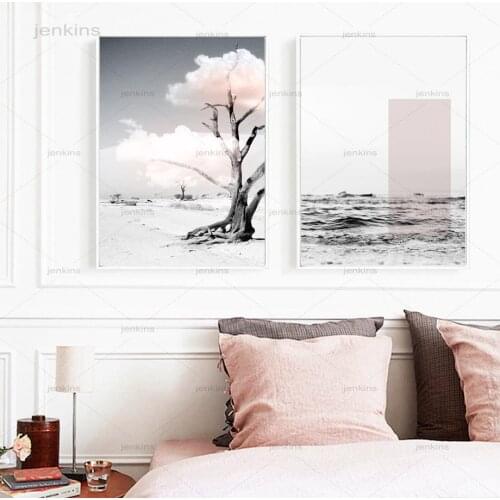 Pinky Mushroom Cloud Tree Sea Landscape Wall Art Canvas Painting Nordic Posters and Prints Wall Pictures for Living Room Decor