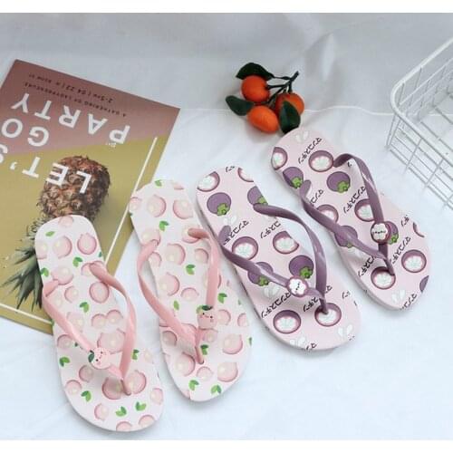 Lovely Girls Cartoon Flip Flops Fashion Fruits Print Beach Sandals Light Durable Cute Female Home Indoor Anti-skid Slippers
