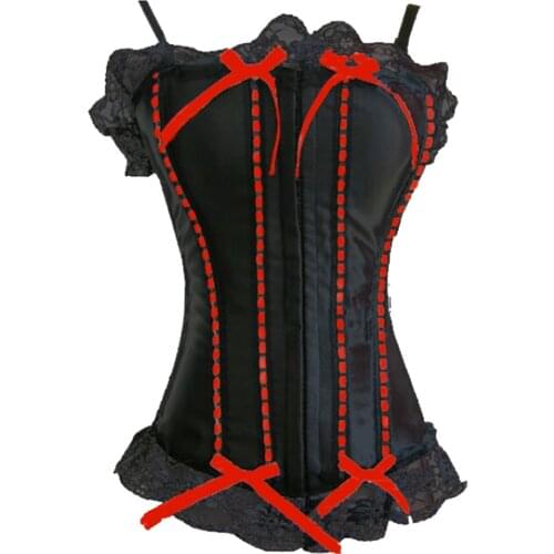 Sexy Lingerie Steel Bustiers Satin Embroidered Corset Overbust Corsets PLUS SIZE: S M L XL XXL 3XL 4XL 5XL 6XL 7XL 8XL