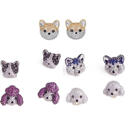Lovely Dog Zircon Stud Earrings Akita Poodle Cute Puppy Animals Rhinestone Crystal Earrings Fashion Women Girls Jewelry