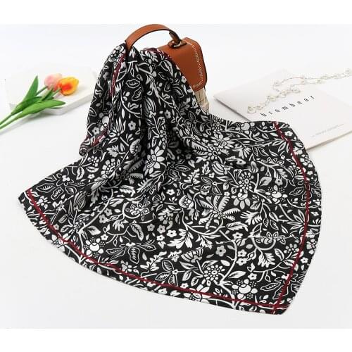 New Arrival Chiffon Square Scarf Bandana Women Hair Badns Floral Printed Handkerchief Shawls and Wraps Hijab Scarves 68*68cm