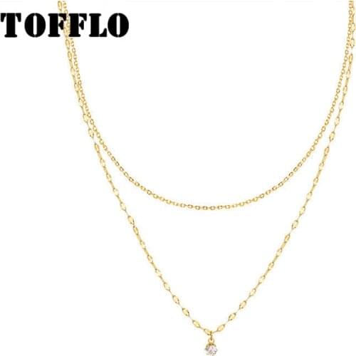TOFFLO Stainless Steel Jewelry Simple Zircon Layered Necklace Womens Fashion Clavicle Chain BSP806