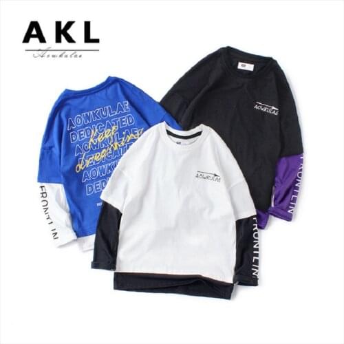 Spring Kids T-shirts For Teens Boys Cotton Fake two-piece Long Sleeve T-shirt Baby Boys Childrens Clothes T-shirts For Boy