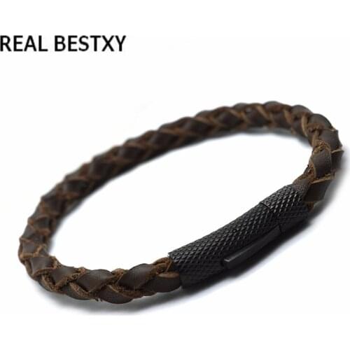 REAL BESTXY Vintage punk real Leather handmade Rope bracelet Catholic Christian Religious Jewelry BRACELETS MEN WOMEN BANGLE