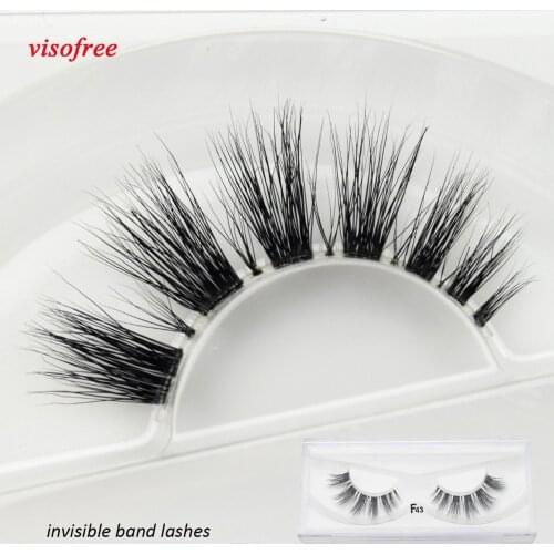 Visofree Mink Eyelashes Clear Band EyeLashes Crisscross Transparent Band False Eyelashes Handmade Dramatic Lashes Upper Lash F43
