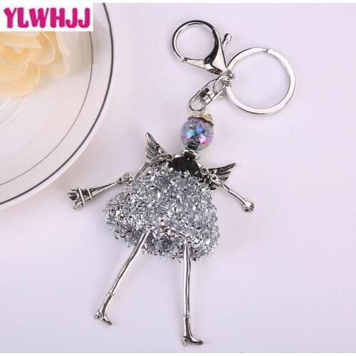 YLWHJJ brand new women angel wing cute doll bag keychain car pendant girl fairy key chains statement fashion jewelry hot