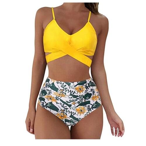 WomenS Pure Color Spaghetti Strap Bikini Top + Leopard Print Bikini Panties Simple And Sexy Swimming Beach Party Pool Party