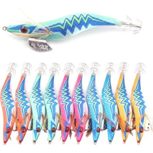 10pcs/lot Fluorescent Prawn Luminous Squid Topwater Fishing Lure 2.5#3#3.5# Pesca Night Octopus Glow Artificial Bait For Octopus