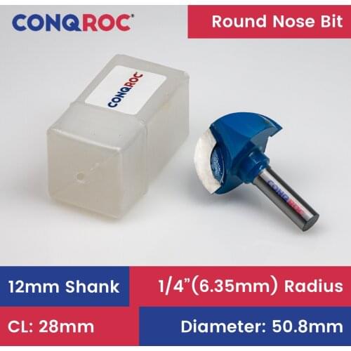 12mm Straight Shank Core Box Router Bit YG8 Carbide Steel 1/4" Radius Round Bottom Milling Cutter