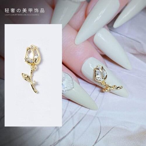 3Pcs Nail Art Metal Decoration Rose Flower Diamond Flash Nail Art 3D Nail Decoration Valentines Day Accessories CF23