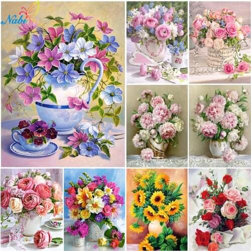Nabi 5D DIY Diamond Painting Flower Cross Stitch Kit Mosaic Diamond Embroidery Rose Full Square Drill Home Decoration